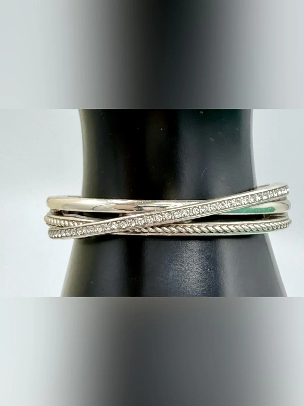 Brighton Silver Crystal Crossover Bangle Bracelet Multi-Row Layered - Picture 2 of 10
